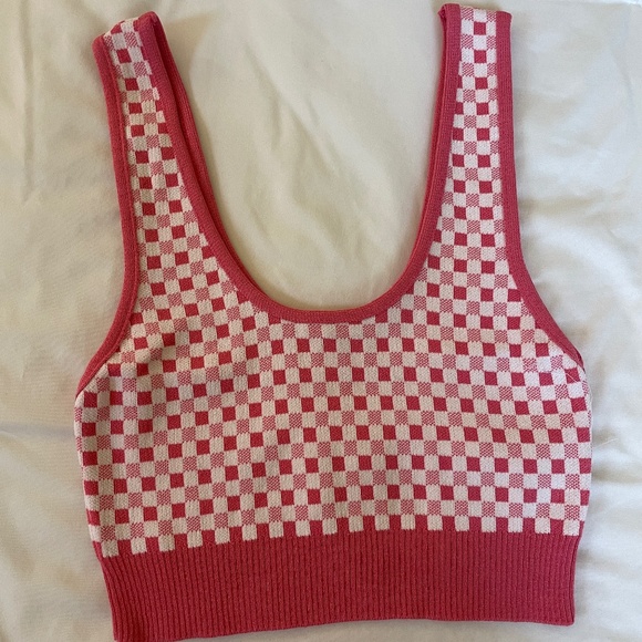 Zara Matching Sweater Set - pink gingham tank and cardigan set - size small - Picture 2 of 4